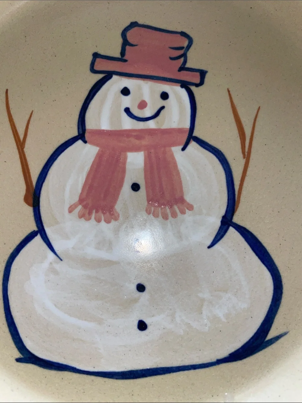 Robinson-Ransbottom Roseville Pottery snowman pie plate